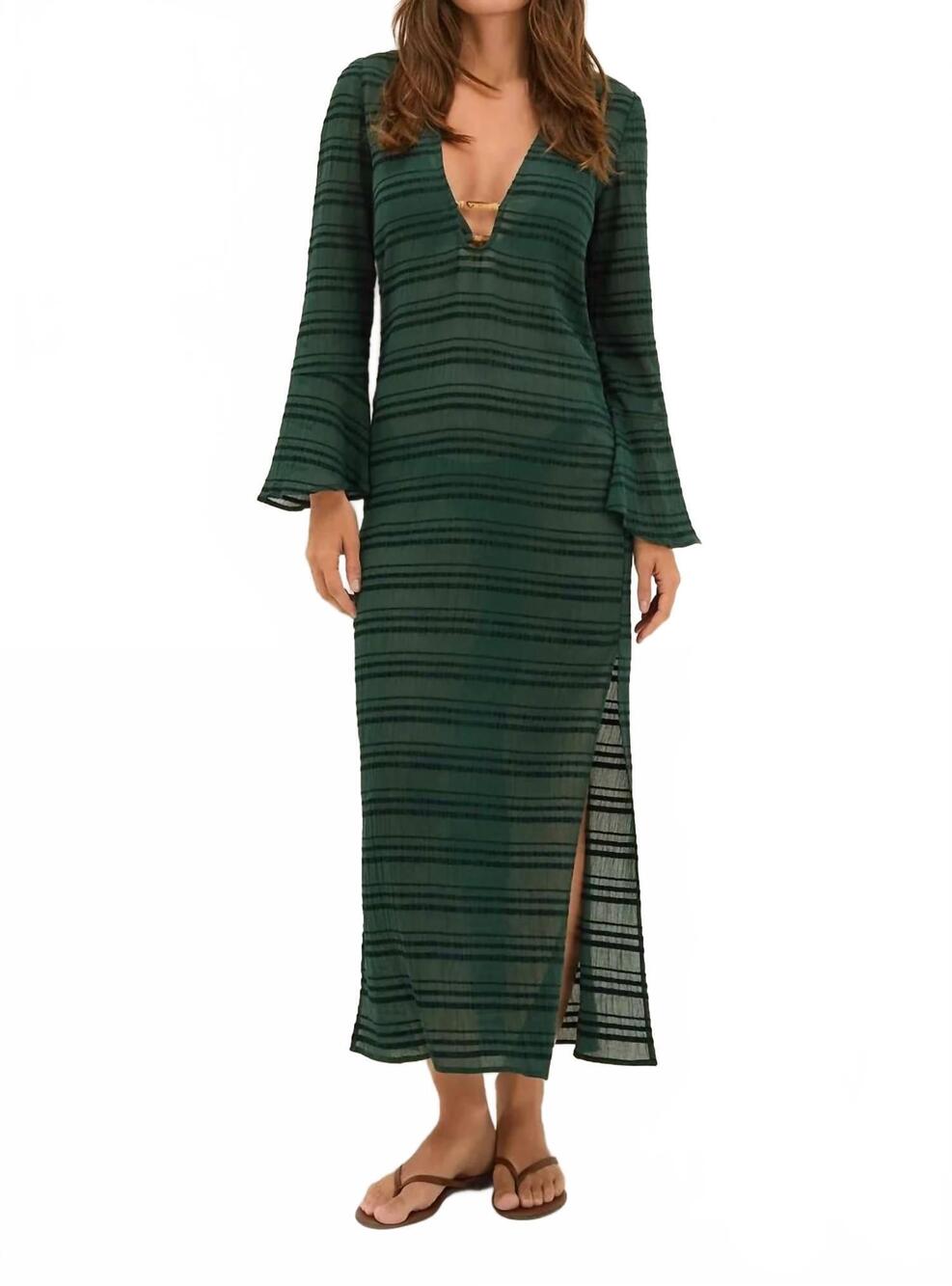 NEW VIX PAULA HERMANNY cali long cover up maxi dress in green